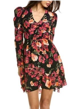 The Kooples Black Mini Dress with Pink & Orange Floral Print